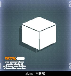 cube icon. On the blue-green abstract background with shadow and space for your text. Vector illustration Stock Vector