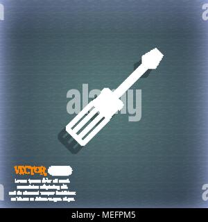 screwdriver icon. On the blue-green abstract background with shadow and space for your text. Vector illustration Stock Vector