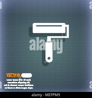 Paint roller icon. On the blue-green abstract background with shadow and space for your text. Vector illustration Stock Vector