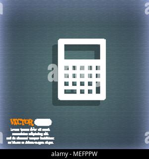 Calculator icon. On the blue-green abstract background with shadow and space for your text. Vector illustration Stock Vector