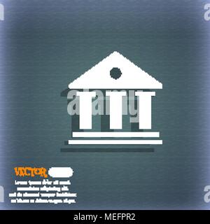 bank icon. On the blue-green abstract background with shadow and space for your text. Vector illustration Stock Vector