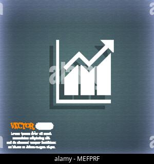 Growing bar chart icon. On the blue-green abstract background with shadow and space for your text. Vector illustration Stock Vector