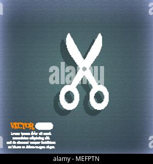 Scissors icon. On the blue-green abstract background with shadow and space for your text. Vector illustration Stock Vector