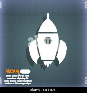 Rocket icon. On the blue-green abstract background with shadow and space for your text. Vector illustration Stock Vector