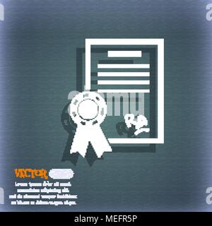 Certificate, diploma icon. On the blue-green abstract background with shadow and space for your text. Vector illustration Stock Vector
