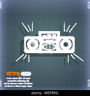 Radio cassette player icon. On the blue-green abstract background with shadow and space for your text. Vector illustration Stock Vector