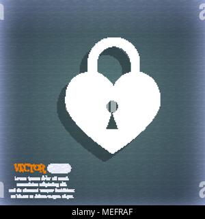 Lock in the shape of heart icon. On the blue-green abstract background with shadow and space for your text. Vector illustration Stock Vector