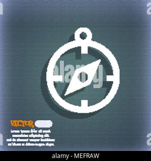 Compass icon. On the blue-green abstract background with shadow and space for your text. Vector illustration Stock Vector