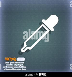 Pipette icon. On the blue-green abstract background with shadow and space for your text. Vector illustration Stock Vector
