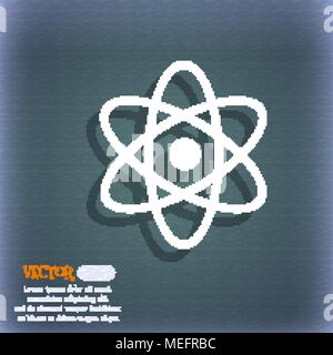 Atom, physics icon. On the blue-green abstract background with shadow and space for your text. Vector illustration Stock Vector