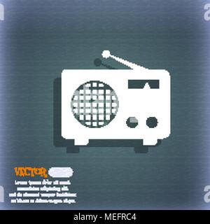 Retro radio icon. On the blue-green abstract background with shadow and space for your text. Vector illustration Stock Vector