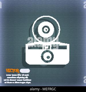 retro photo camera icon. On the blue-green abstract background with shadow and space for your text. Vector illustration Stock Vector