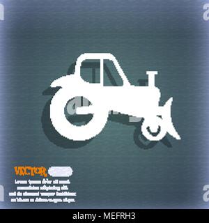Tractor icon. On the blue-green abstract background with shadow and space for your text. Vector illustration Stock Vector