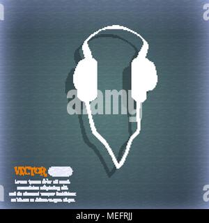 headphones icon. On the blue-green abstract background with shadow and space for your text. Vector illustration Stock Vector