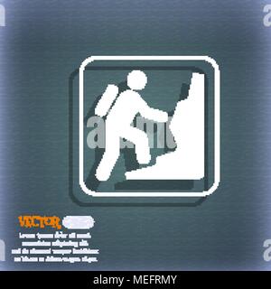 rock climbing icon. On the blue-green abstract background with shadow and space for your text. Vector illustration Stock Vector