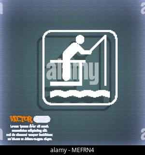 fishing icon. On the blue-green abstract background with shadow and space for your text. Vector illustration Stock Vector
