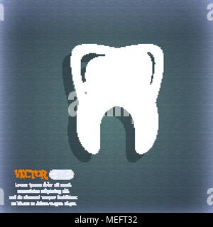 Tooth icon. On the blue-green abstract background with shadow and space for your text. Vector illustration Stock Vector