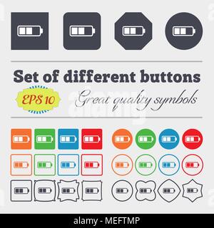 Battery half icon sign. Big set of colorful, diverse, high-quality buttons. Vector illustration Stock Vector