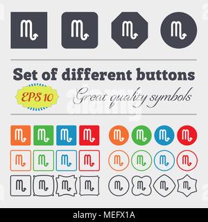 Scorpio icon sign. Big set of colorful, diverse, high-quality buttons. Vector illustration Stock Vector