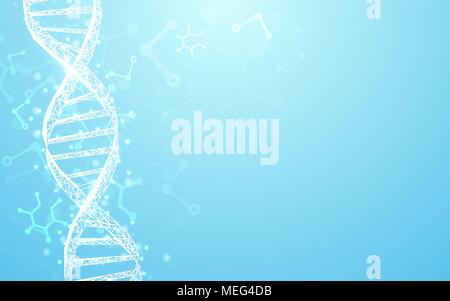 Wireframe DNA molecules structure mesh on soft blue background. Science and Technology concept Stock Vector