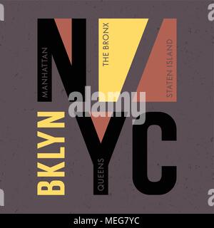 New York city typography / t-shirt graphics / vectors / tee graphics / Brooklyn, Queens, Manhattan, The Bronx and Staten Island Stock Vector