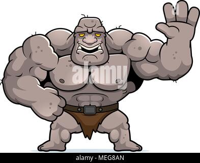 A cartoon illustration of an ogre waving. Stock Vector