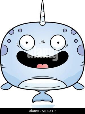 A cartoon illustration of a narwhal smiling. Stock Vector