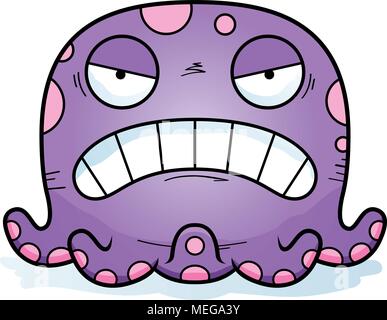 A cartoon illustration of a octopus looking angry. Stock Vector