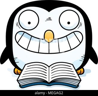 A cartoon illustration of a penguin reading a book. Stock Vector