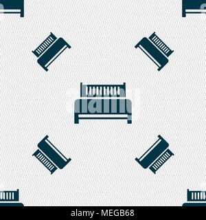 Hotel, bed icon sign. Seamless pattern with geometric texture. Vector illustration Stock Vector