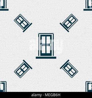 Door icon sign. Seamless pattern with geometric texture. Vector illustration Stock Vector