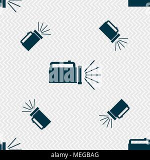 flashlight icon sign. Seamless pattern with geometric texture. Vector illustration Stock Vector