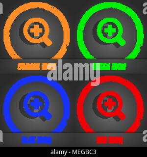 Magnifier glass, Zoom tool  icon symbol. Fashionable modern style. In the orange, green, blue, green design. Vector illustration Stock Vector