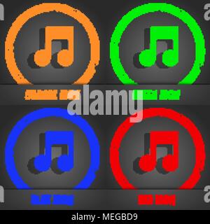 Music note  icon symbol. Fashionable modern style. In the orange, green, blue, green design. Vector illustration Stock Vector