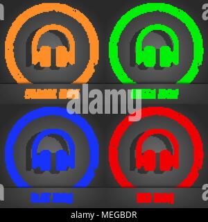 Headphones, Earphones  icon symbol. Fashionable modern style. In the orange, green, blue, green design. Vector illustration Stock Vector