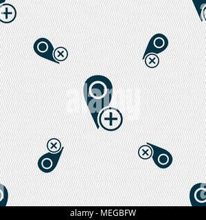 Map pointer icon sign. Seamless pattern with geometric texture. Vector illustration Stock Vector
