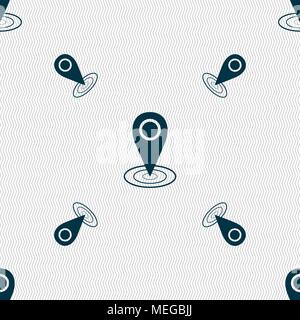 Map pointer icon sign. Seamless pattern with geometric texture. Vector illustration Stock Vector
