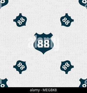 Route 88 highway icon sign. Seamless pattern with geometric texture. Vector illustration Stock Vector
