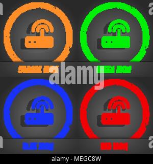 Wi fi router icon symbol. Fashionable modern style. In the orange, green, blue, green design. Vector illustration Stock Vector