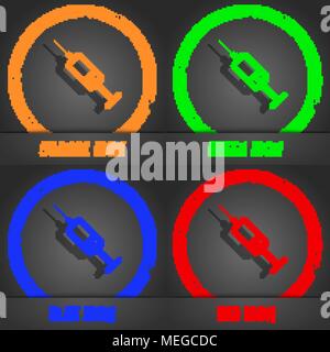 syringe icon symbol. Fashionable modern style. In the orange, green, blue, green design. Vector illustration Stock Vector