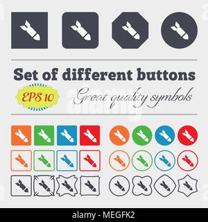 Missile,Rocket weapon  icon sign Big set of colorful, diverse, high-quality buttons. Vector illustration Stock Vector