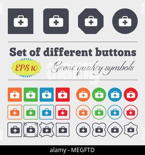 medicine chest  icon sign Big set of colorful, diverse, high-quality buttons. Vector illustration Stock Vector