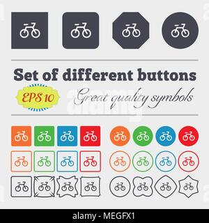 Bicycle  icon sign Big set of colorful, diverse, high-quality buttons. Vector illustration Stock Vector
