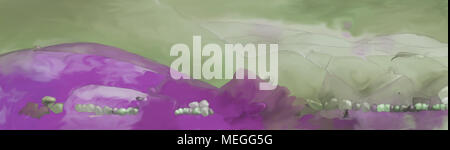 Abstract digital painted fantasy landscape or background texture with lines and fields in purple and green Stock Photo