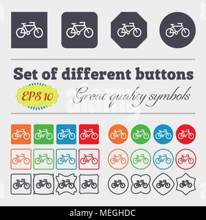 bike icon sign. Big set of colorful, diverse, high-quality buttons. Vector illustration Stock Vector