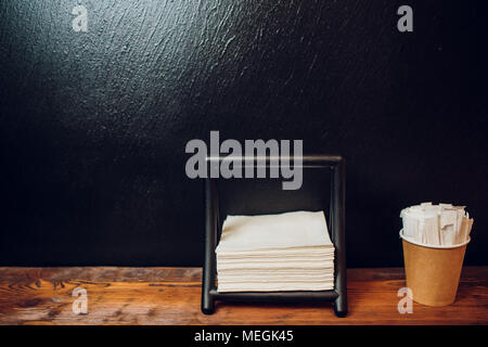 set for a table in the restaurant. Spices, napkins, toothpicks. Service in restaurant Stock Photo