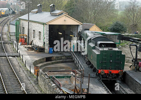 Swanage, Dorset, England, April 2018, Steam trains at the station.