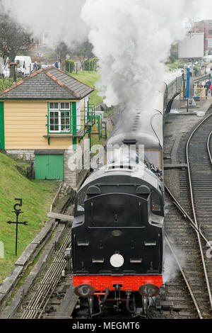 Swanage, Dorset, England, April 2018, Steam trains at the station. Stock Photo