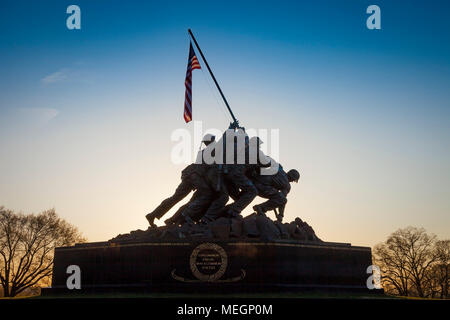 Silhouette of Iwo Jima Marines Memorial in Arlington Virginia, USA Stock Photo