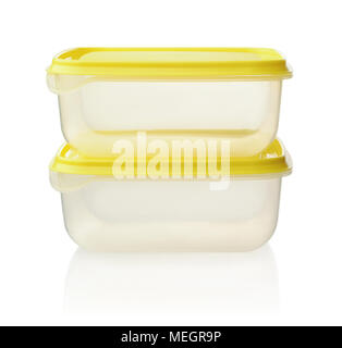 Plastic food containers isolated on white background Stock Photo